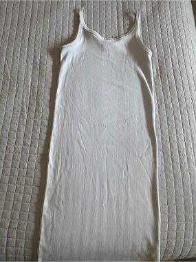 H&M Summer Holiday Light Grey Ribbed Cotton Slip Knee Vest Sun Dress Size S